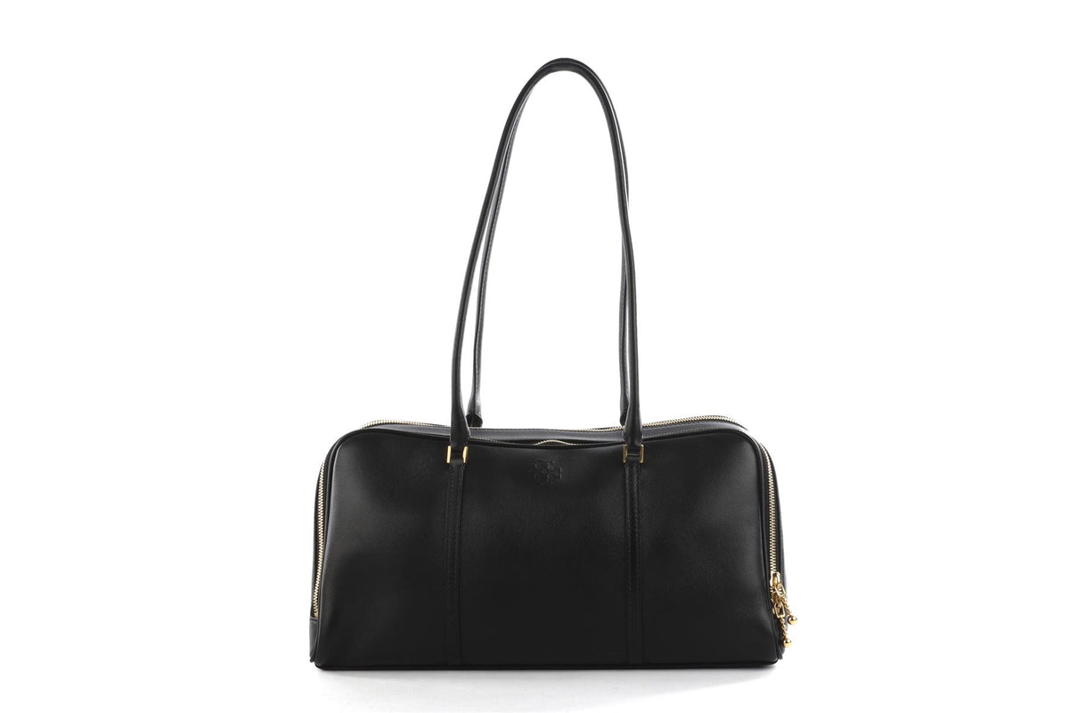 TORY BURCH BLACK MARSHMALLOW LEATHER TOTE BAG