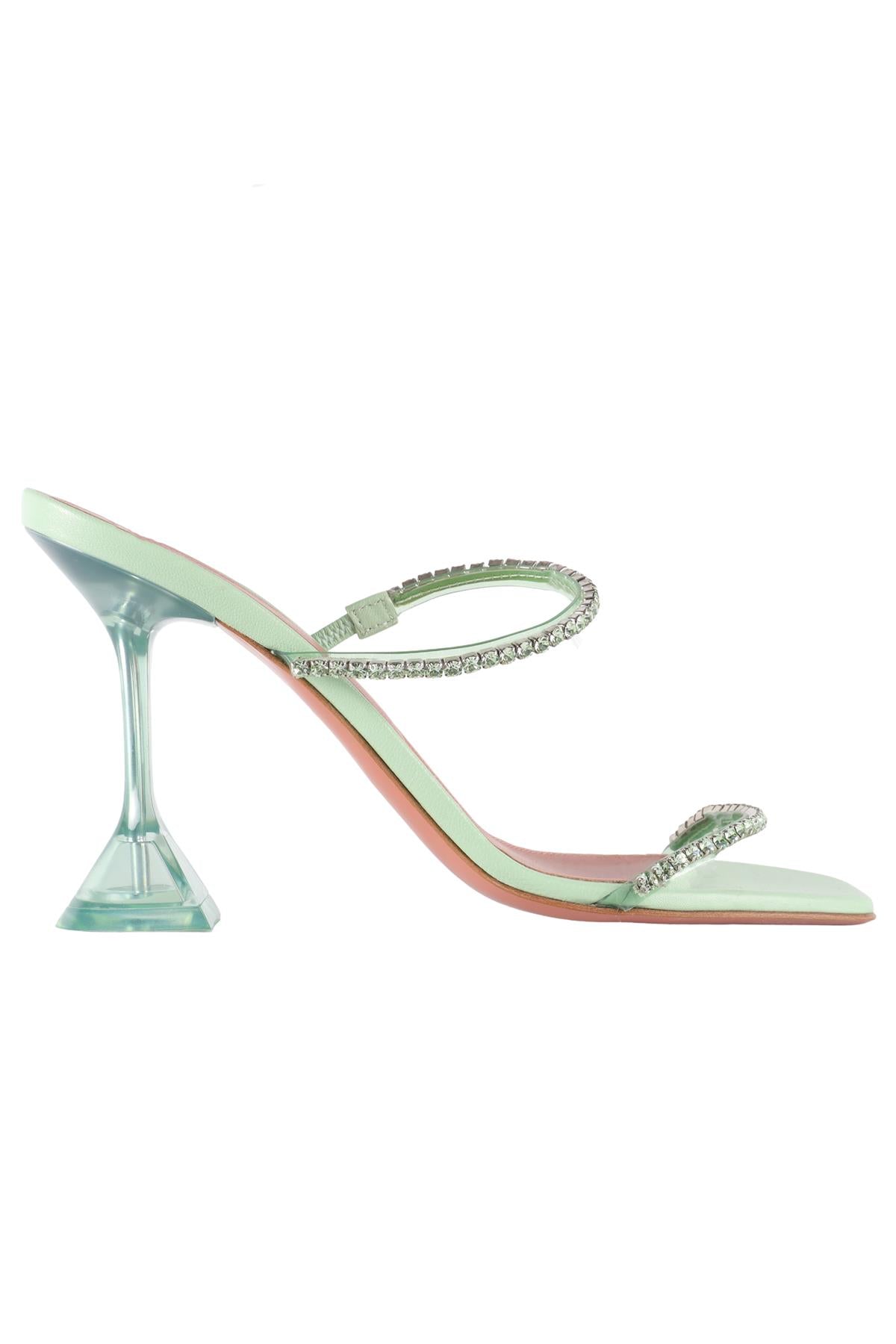AMINA MUADDI GREEN CRYSTAL AND LEATHER MULES EU 38 UK 5 US 8