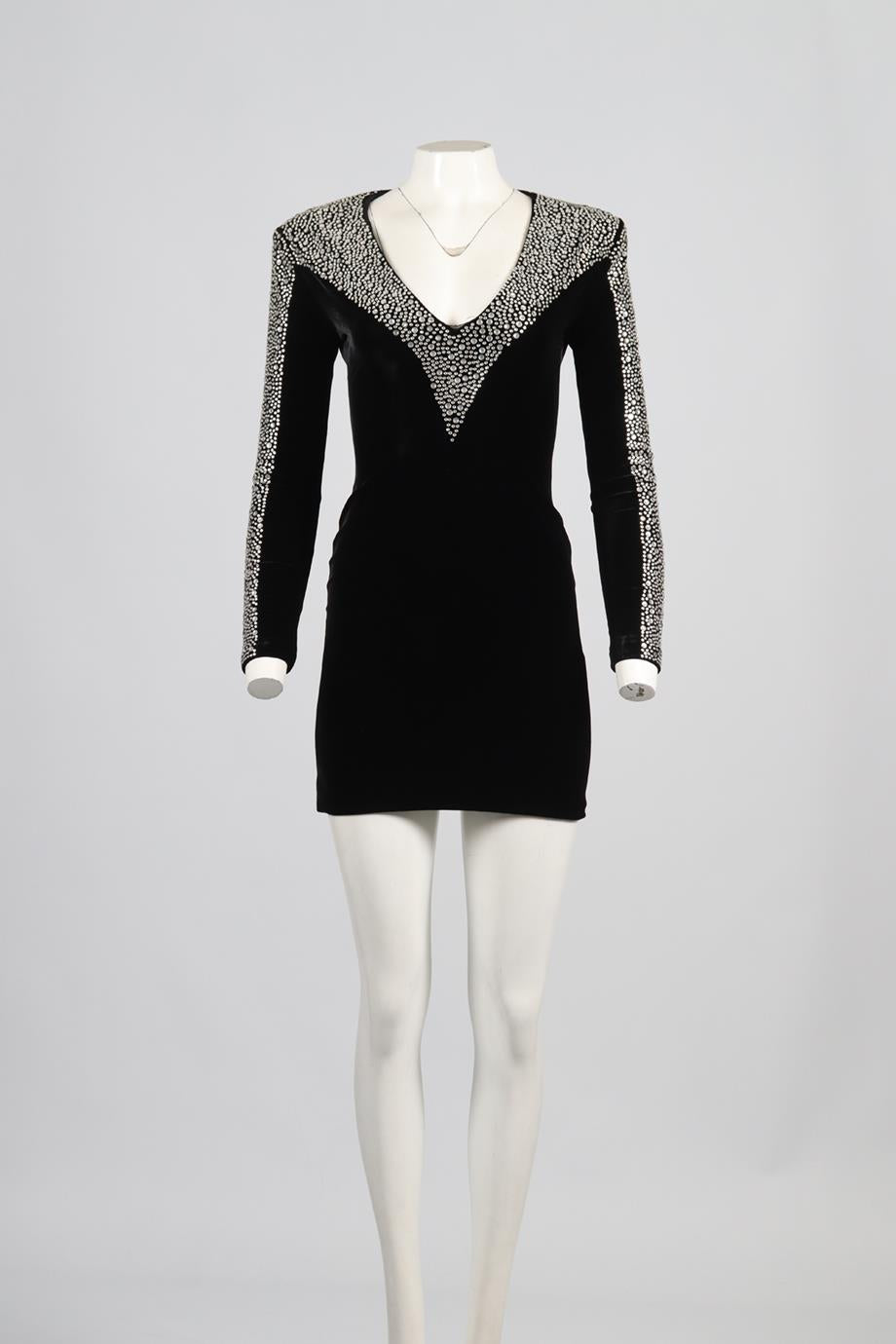 BALMAIN CRYSTAL AND VELVET MINI DRESS FR 36 UK 8