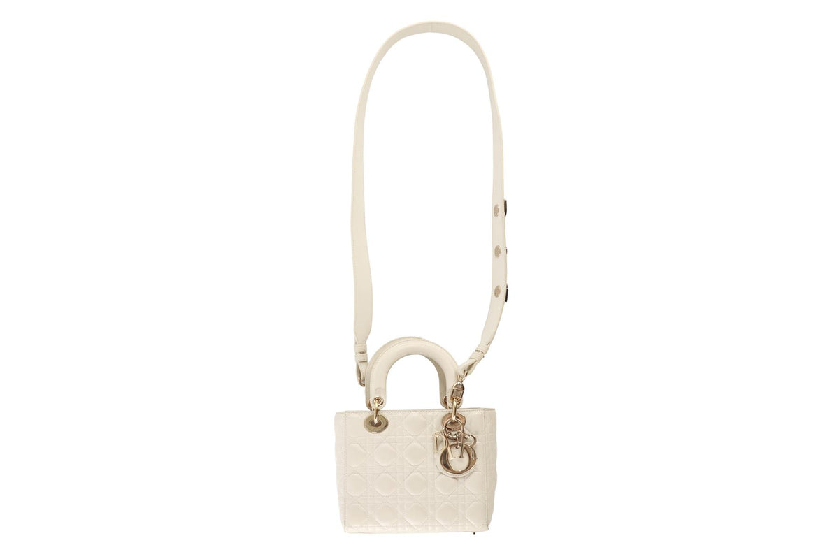 ECRU LADY DIOR MY ABCDIOR SMALL CANNAGE LEATHER TOTE BAG