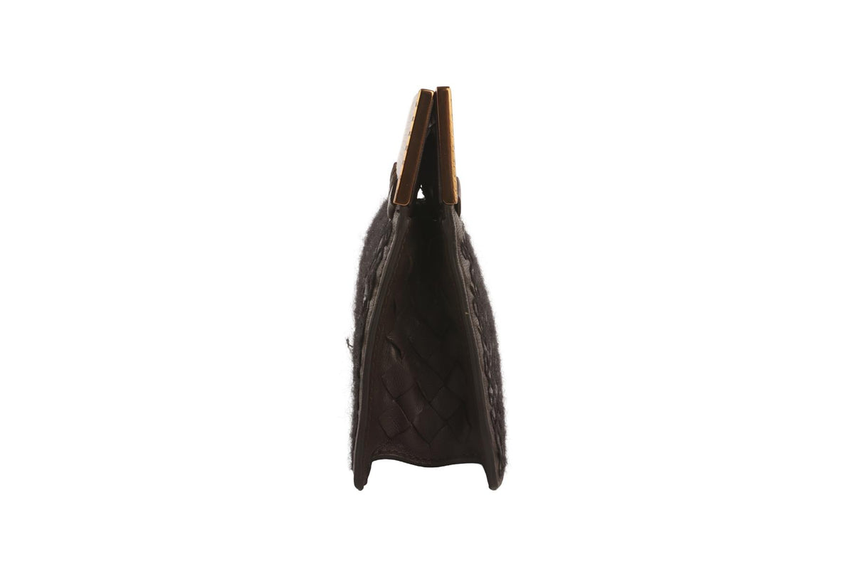 BOTTEGA VENETA BROWN INTRECCIATO LEATHER CLUTCH