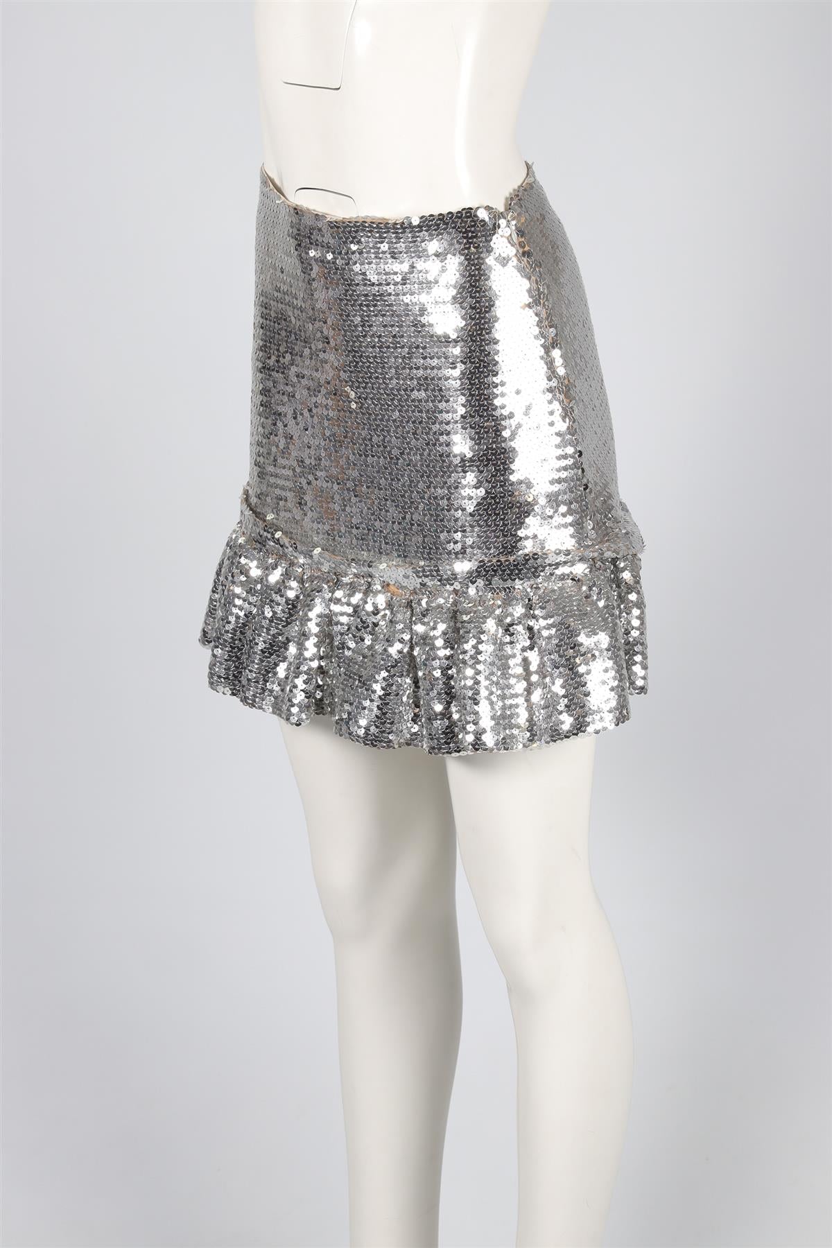 PACO RABANNE SILVER SEQUIN MINI SKIRT FR 36 UK 8