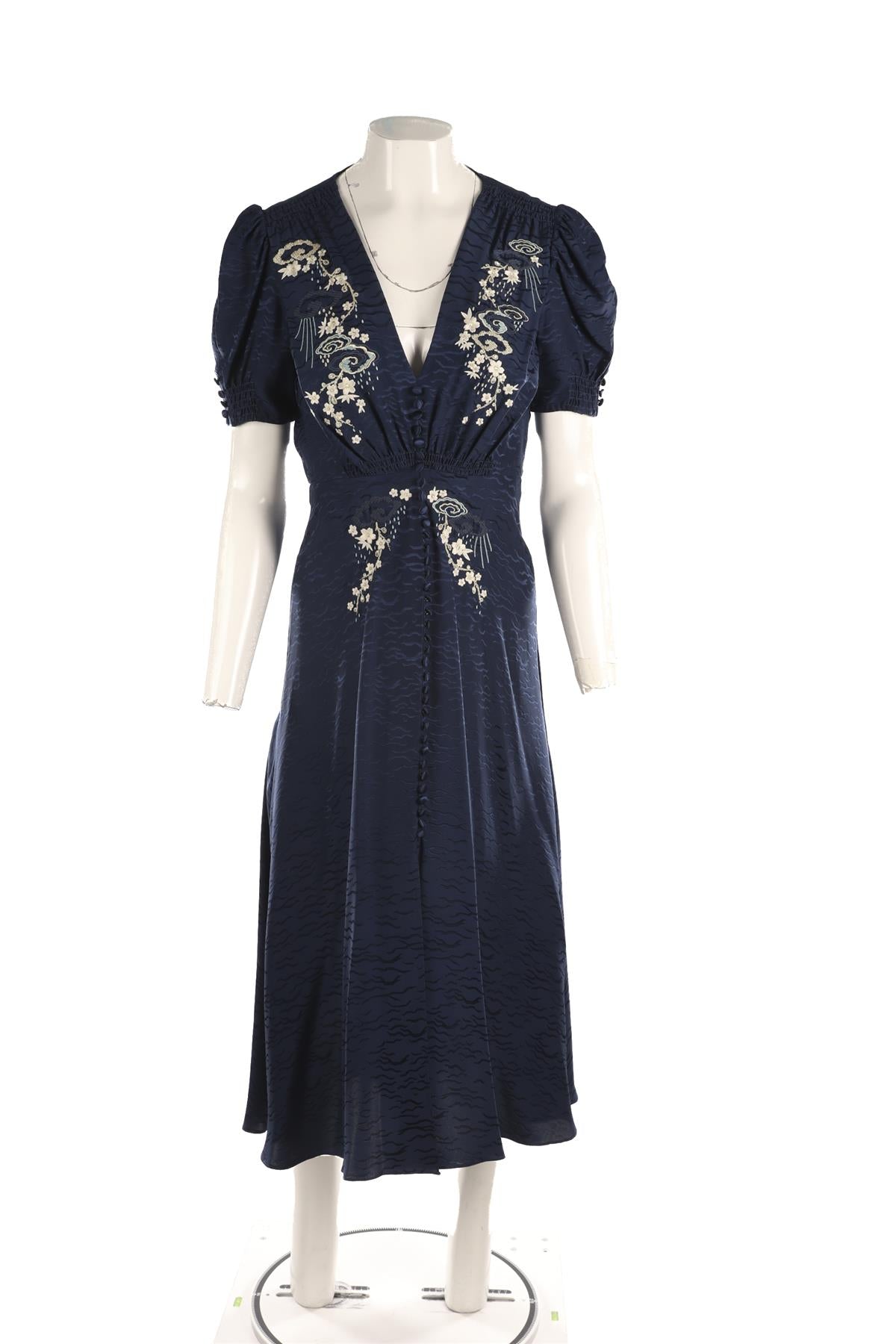 SALONI NAVY SILK MIDI DRESS UK 8
