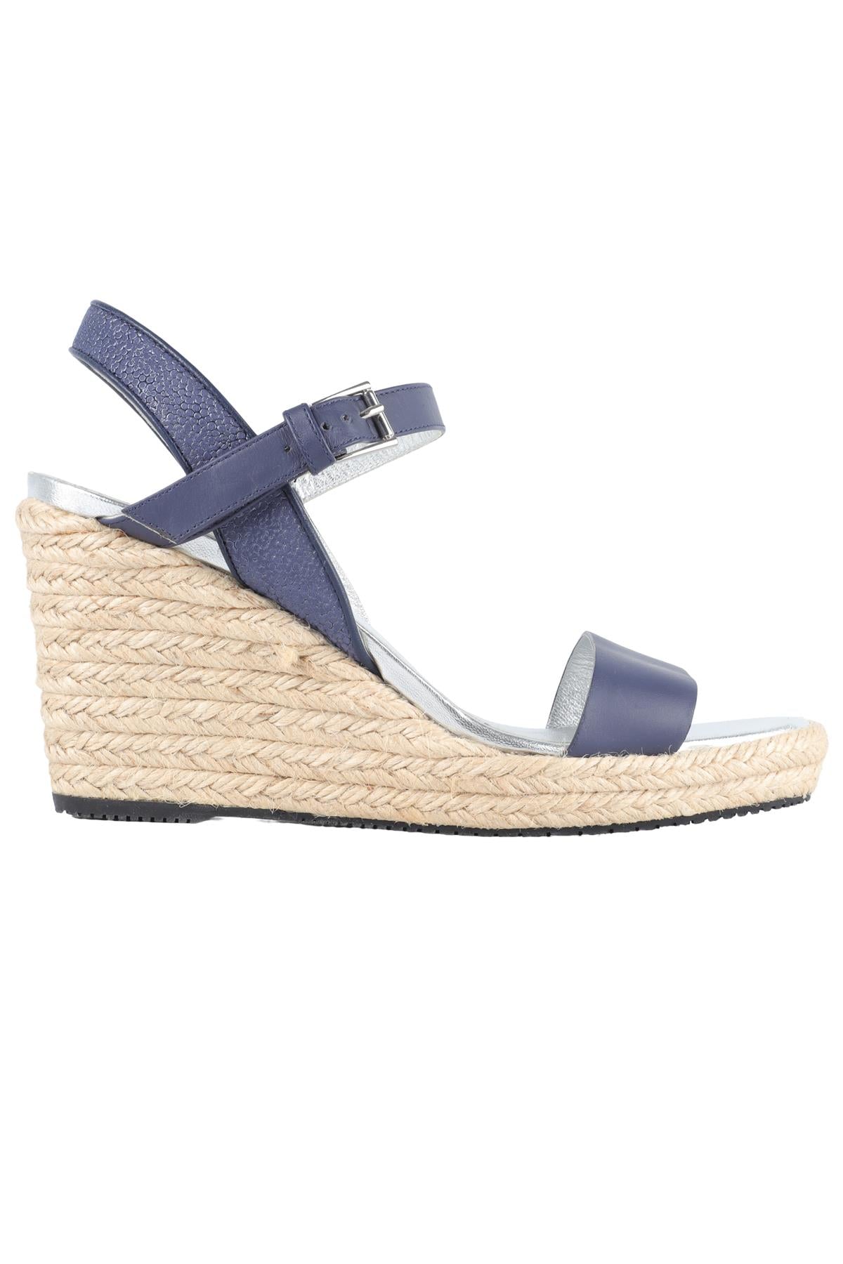 HOGAN NAVY LEATHER WEDGE SANDALS EU 38 UK 5 US 8
