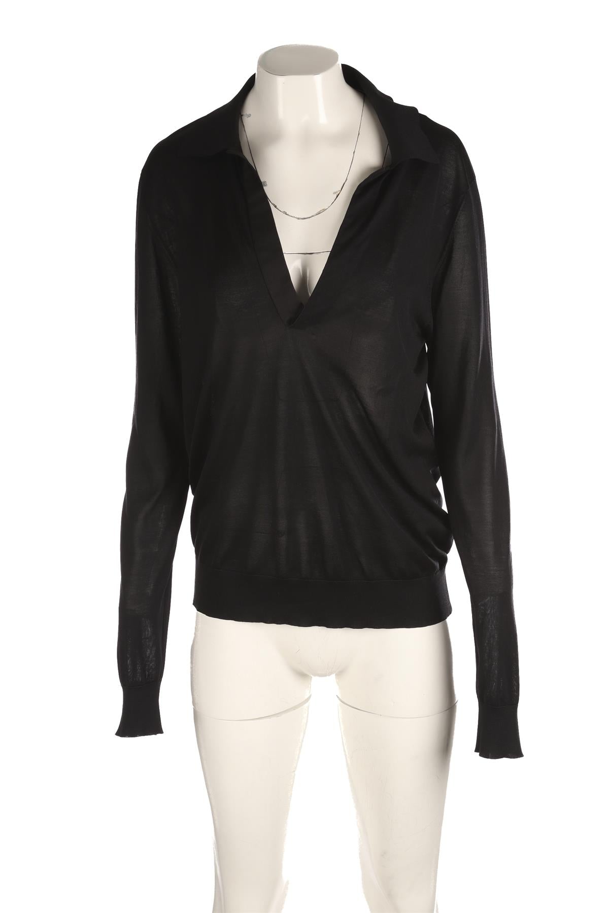 HERMÈS BLACK SILK POLO SWEATER LARGE
