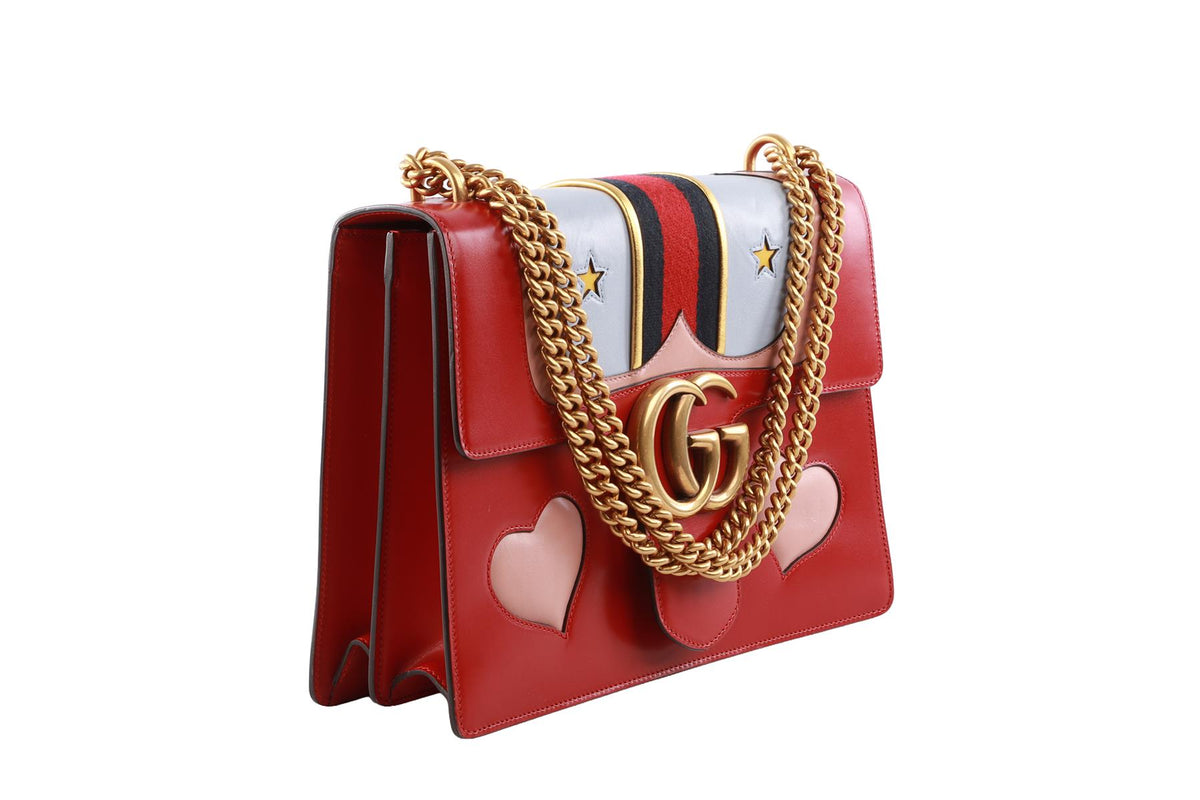 GUCCI RED MARMONT MEDIUM GG LEATHER SHOULDER BAG