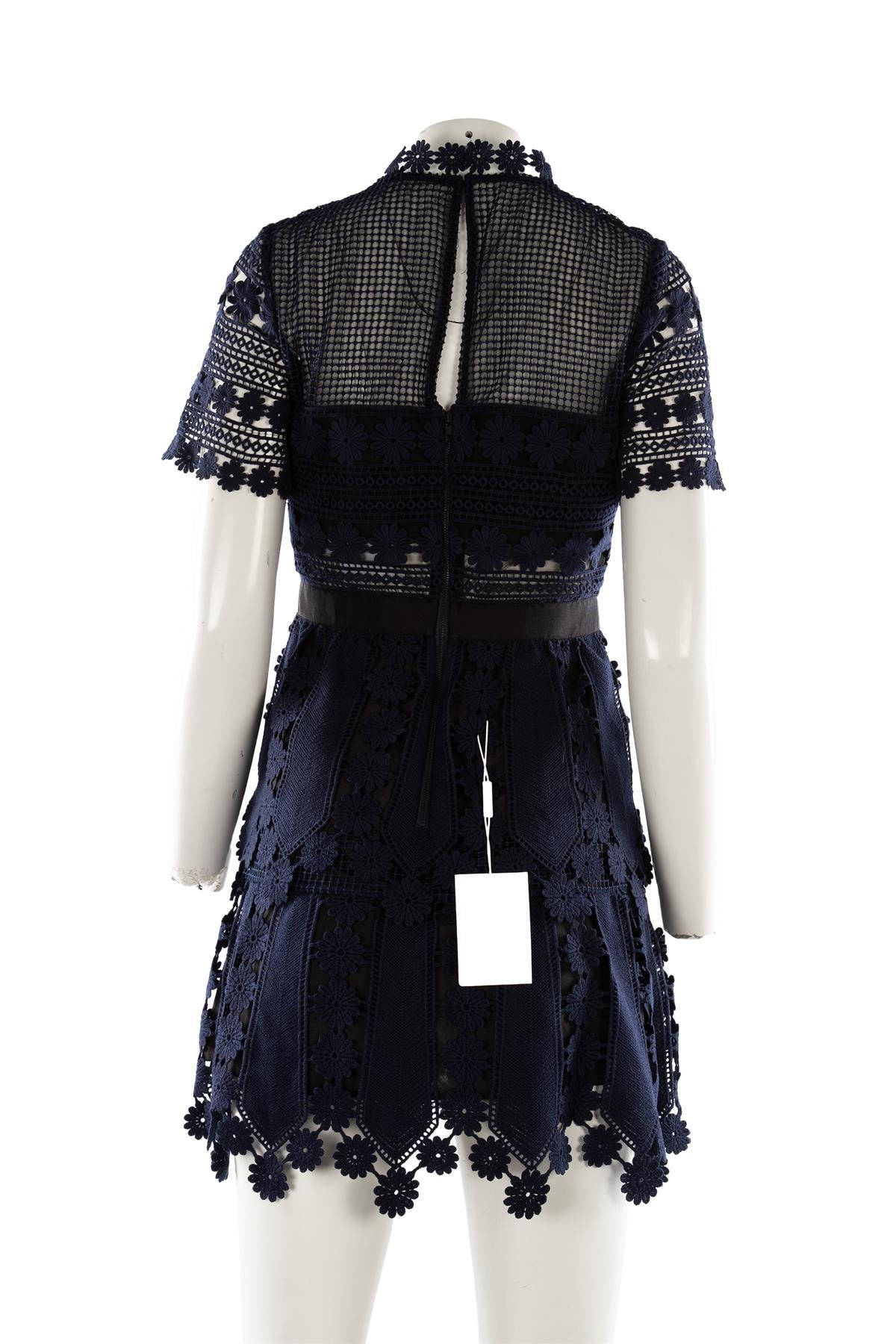 SELF-PORTRAIT NAVY CROCHET MINI DRESS UK 10
