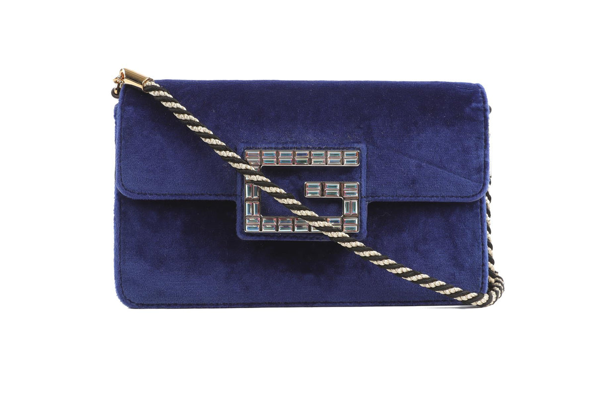 GUCCI BLUE BROADWAY SMALL VELVET SHOULDER BAG
