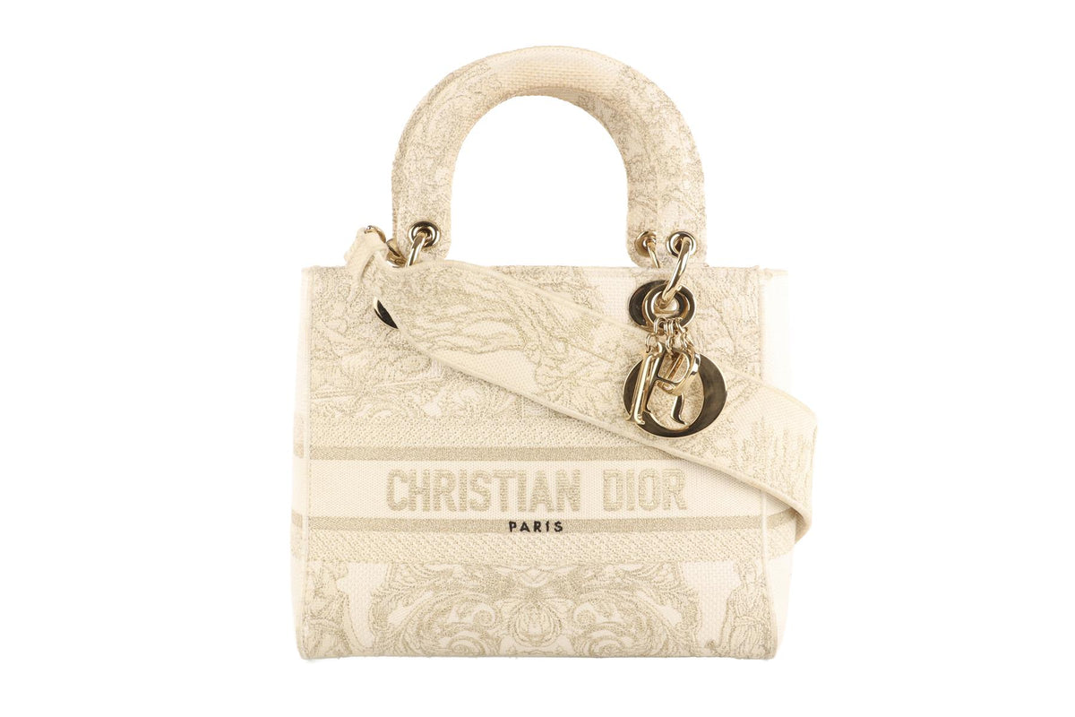 CHRISTIAN DIOR IVORY LADY D-LITE MEDIUM TOILE DE JOUY CANVAS TOTE BAG