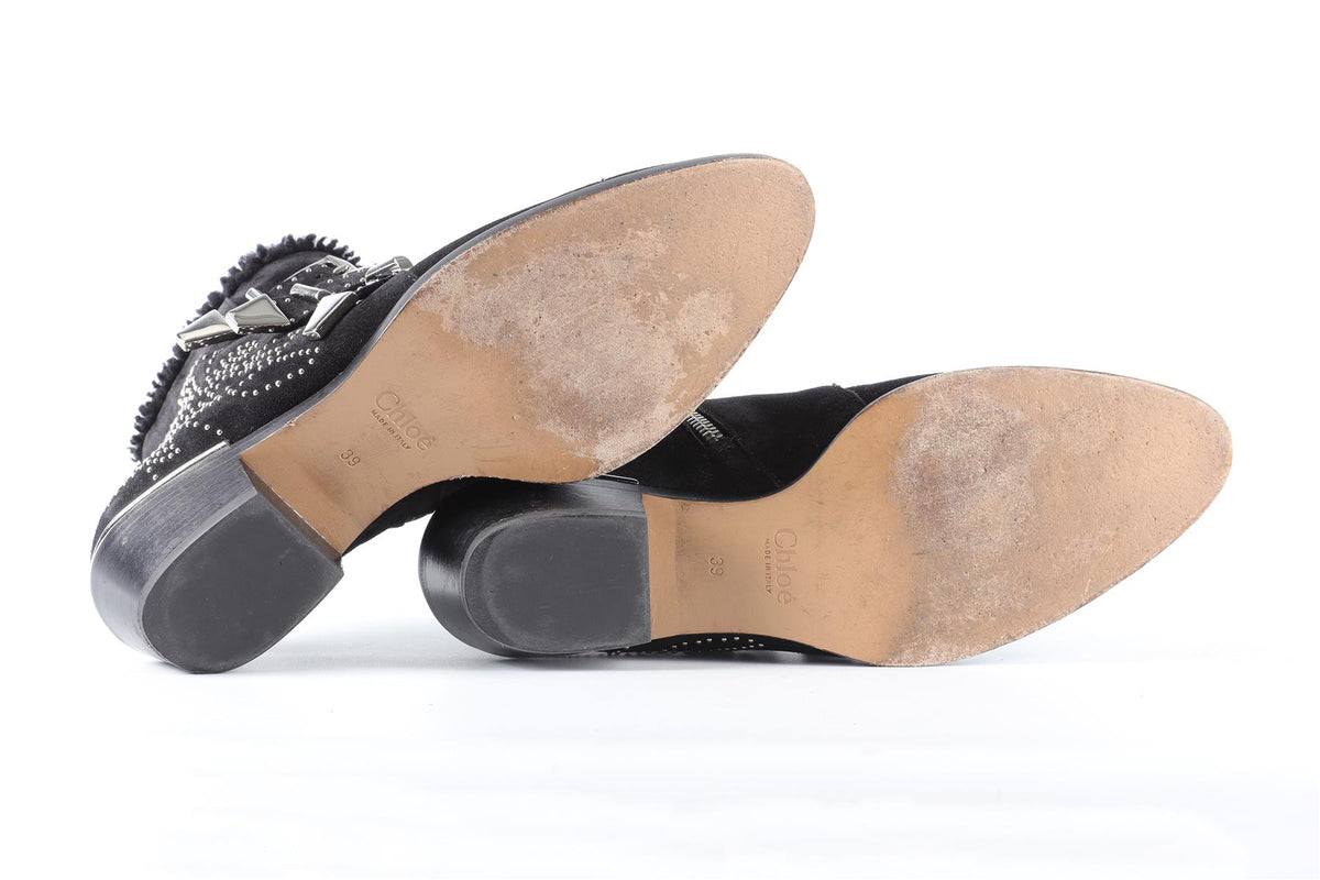 CHLOÉ BLACK SUSANNA SUEDE ANKLE BOOTS EU 39 UK 6 US 9
