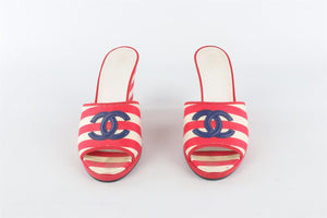CHANEL RED 2010 CANVAS WEDGE SANDALS EU 38.5 UK 5.5 US 8.5