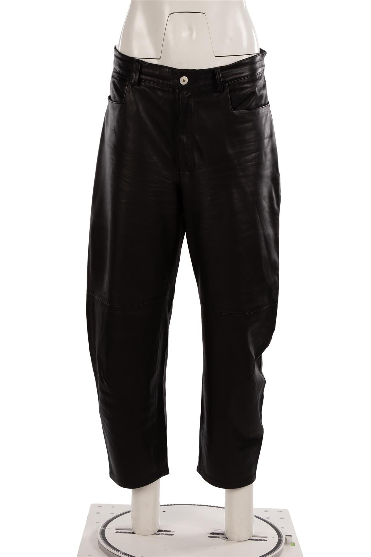 WANDLER BLACK LEATHER BARREL LEG PANTS MEDIUM