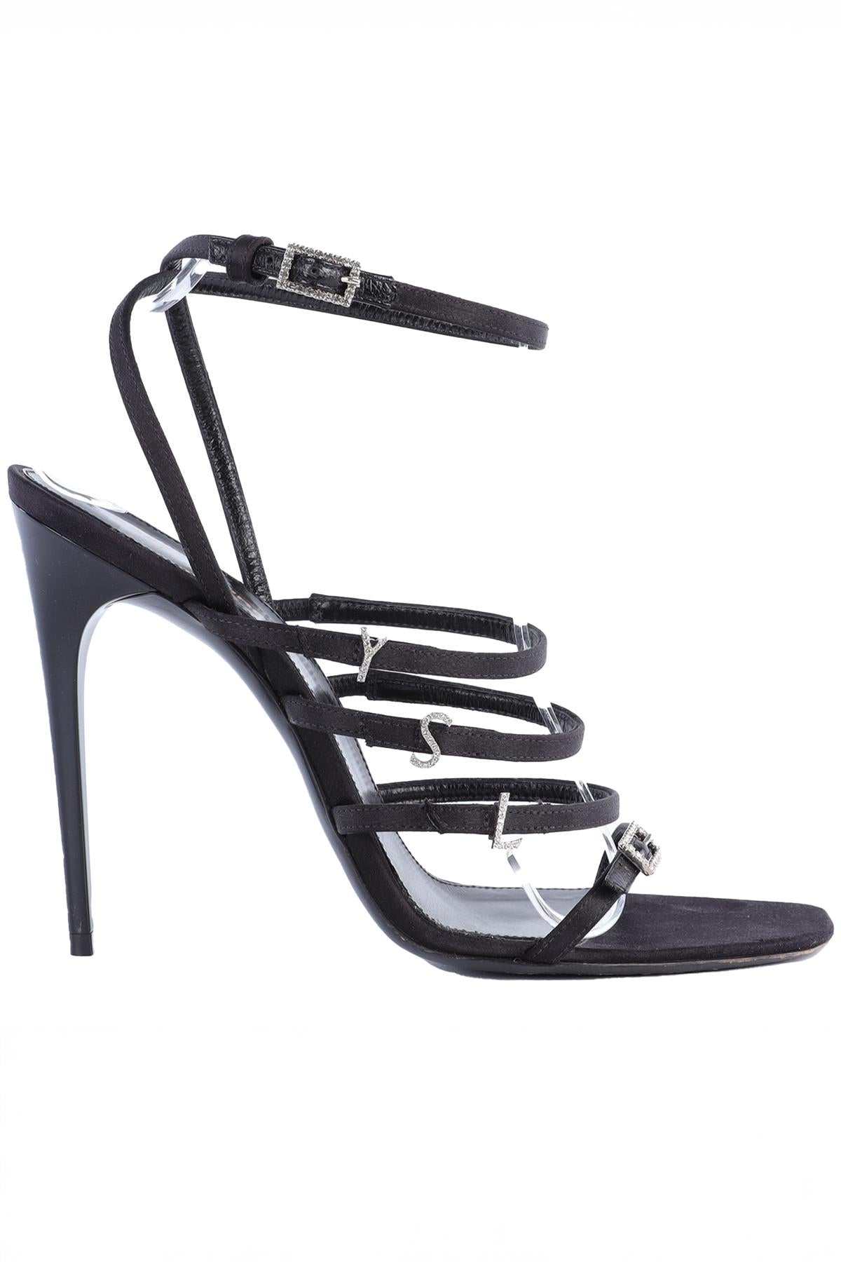 SAINT LAURENT BLACK JERRY SATIN SANDALS EU 39 UK 6 US 9
