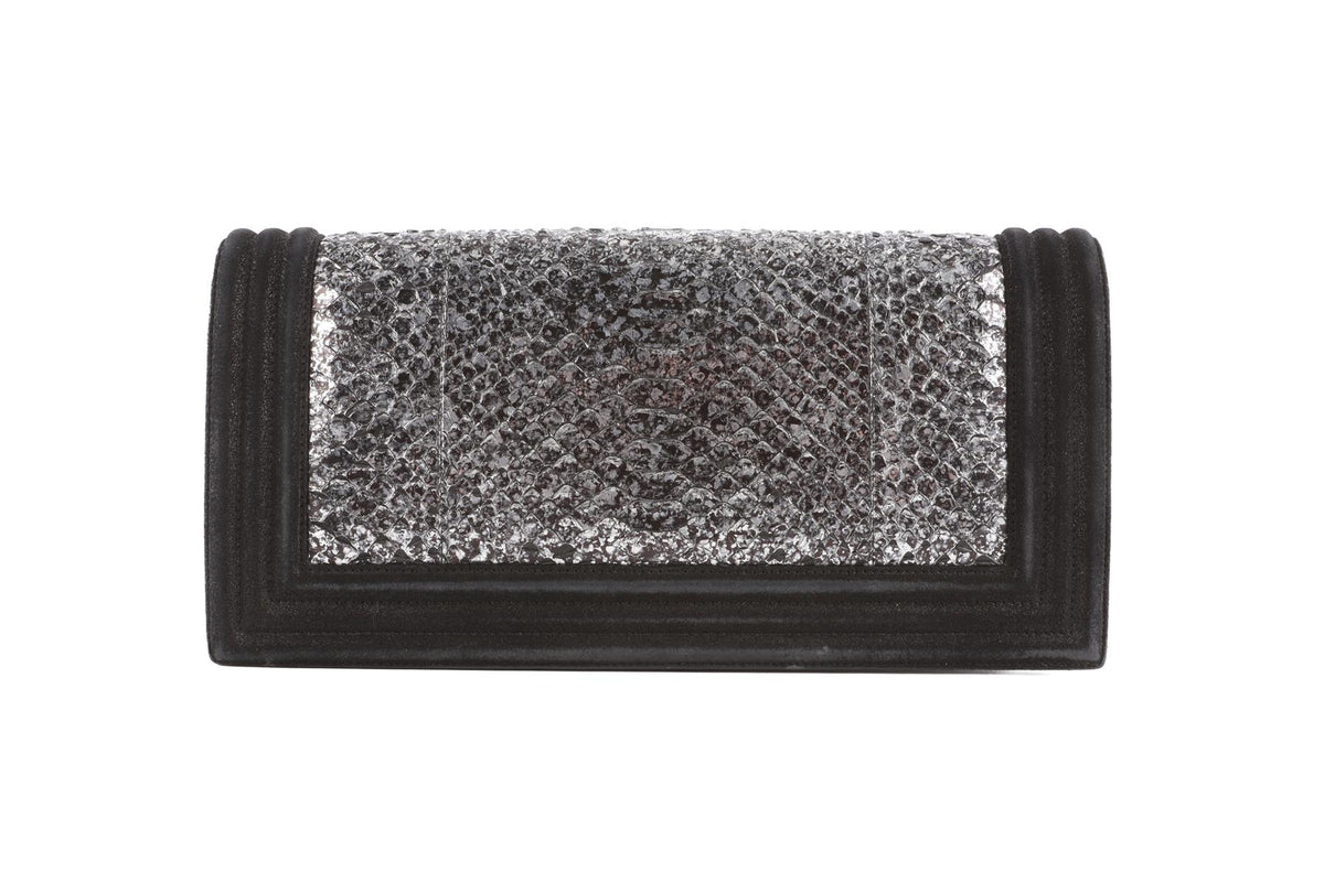 CHANEL BLACK 2014 BOY FLAP PYTHON AND NUBUCK CLUTCH