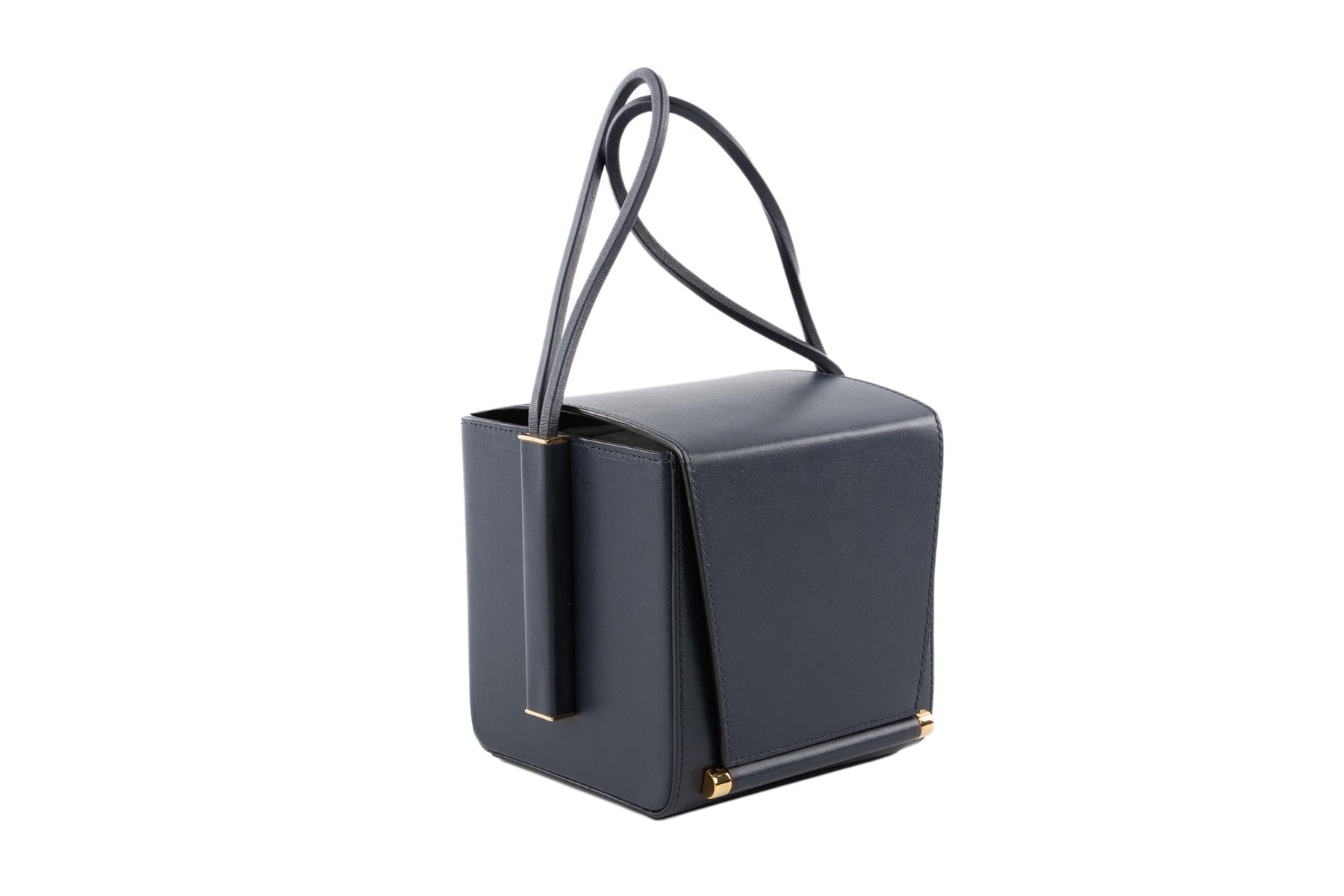 ROKSANDA NAVY BOX LEATHER CLUTCH