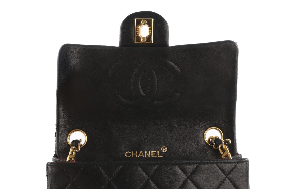 CHANEL BLACK 1986-1988 SQUARE MINI FLAP QUILTED LEATHER SHOULDER BAG