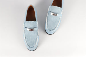 HERMÈS BLUE DESTIN DENIM LOAFERS EU 40, UK 7, US 10