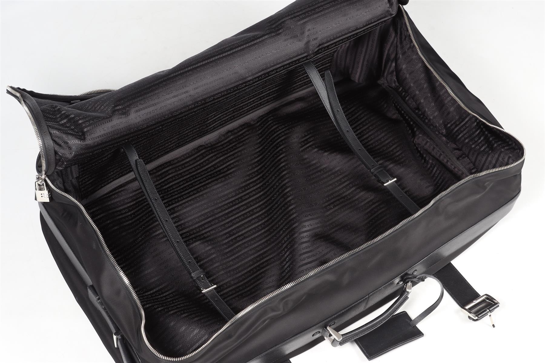 PRADA BLACK 70CM RE-NYLON AND SAFFIANO LEATHER SUITCASE