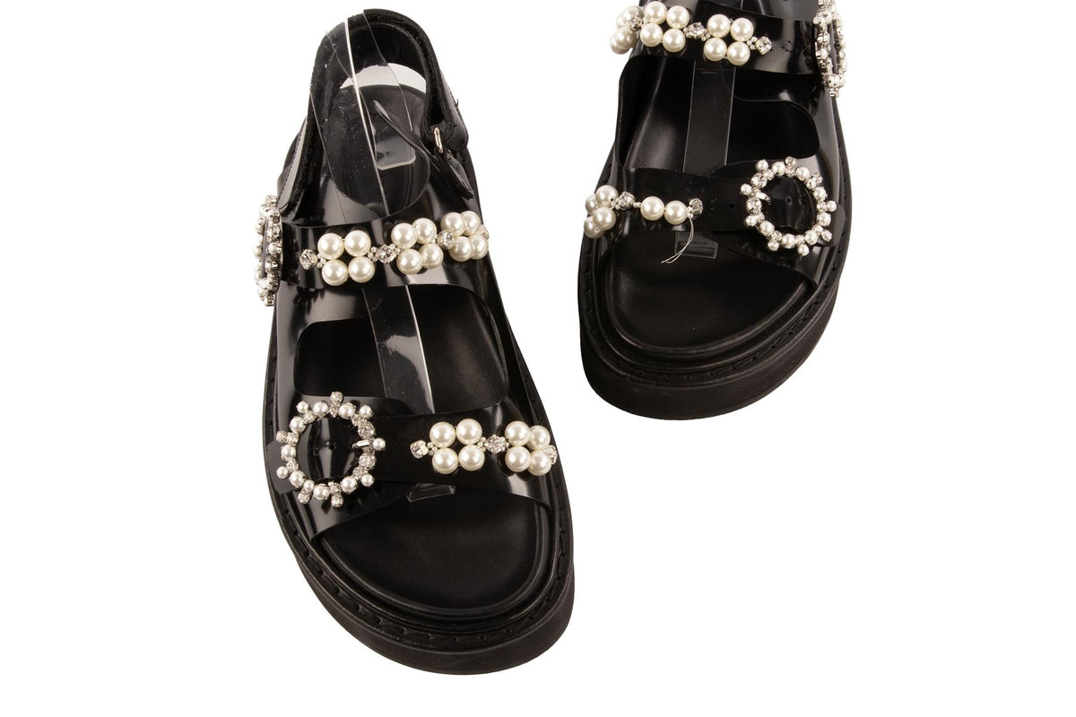 SIMONE ROCHA BLACK LEATHER PLATFORM SANDALS EU 40 UK 7 US 10