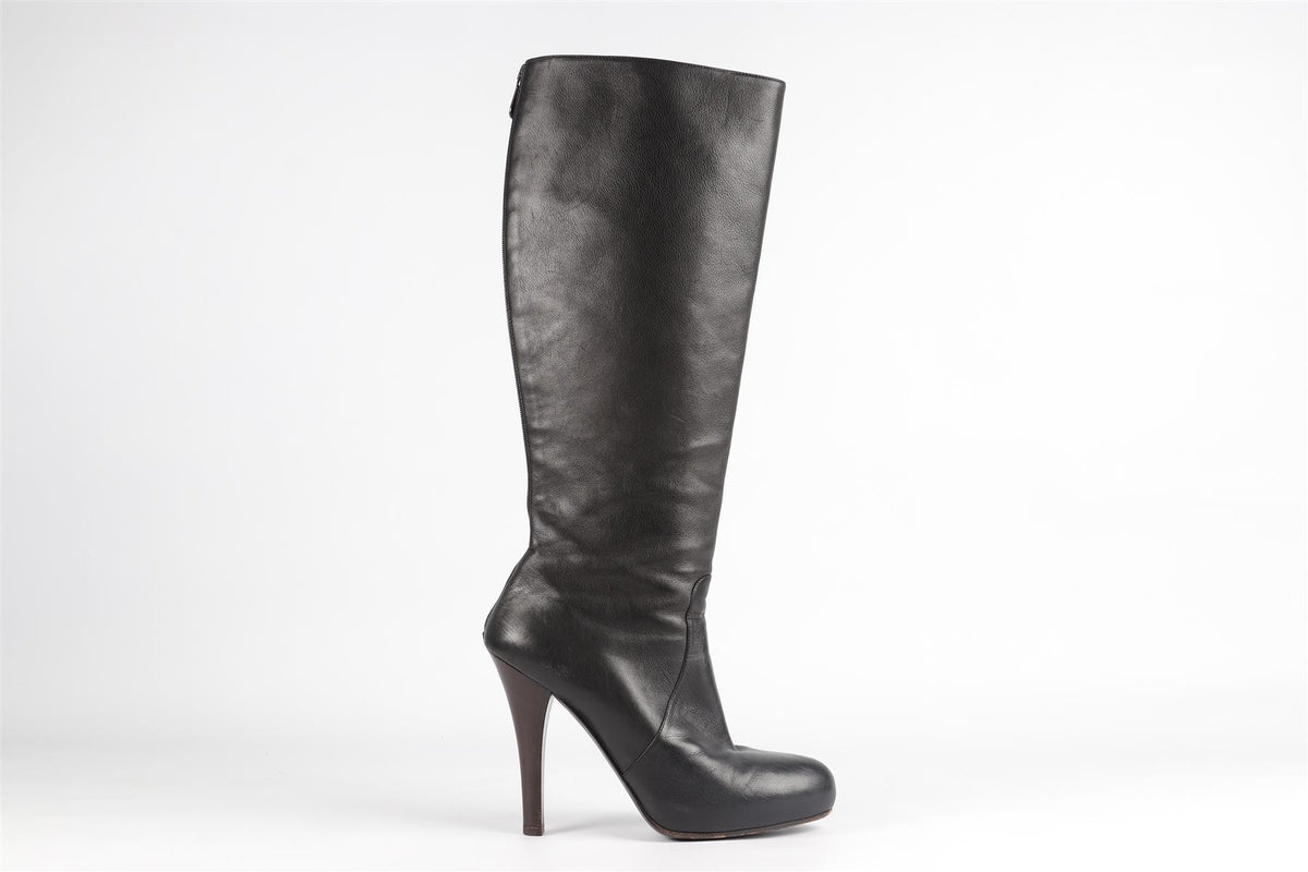 BOTTEGA VENETA BLACK LEATHER KNEE HIGH BOOTS EU 39.5 UK 6.5 US 9.5