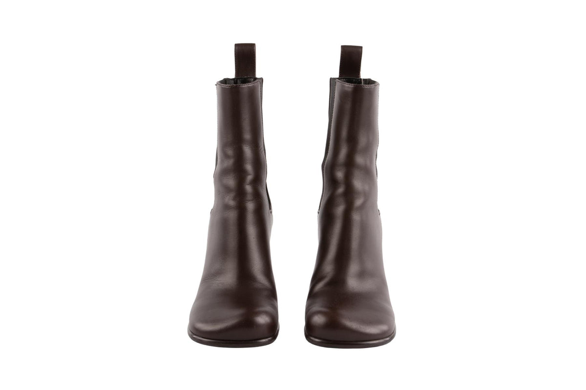 BOTTEGA VENETA BROWN LEATHER ANKLE BOOTS EU 39