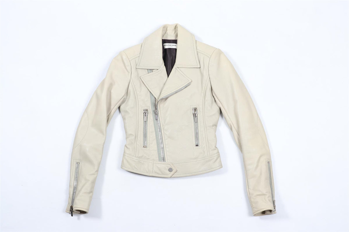 BALENCIAGA CREAM LEATHER JACKET FR 34 UK 6