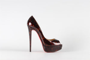 CHRISTIAN LOUBOUTIN BROWN PATENT LEATHER PLATFORM PUMPS EU 38.5 UK 5.5 US 8.5