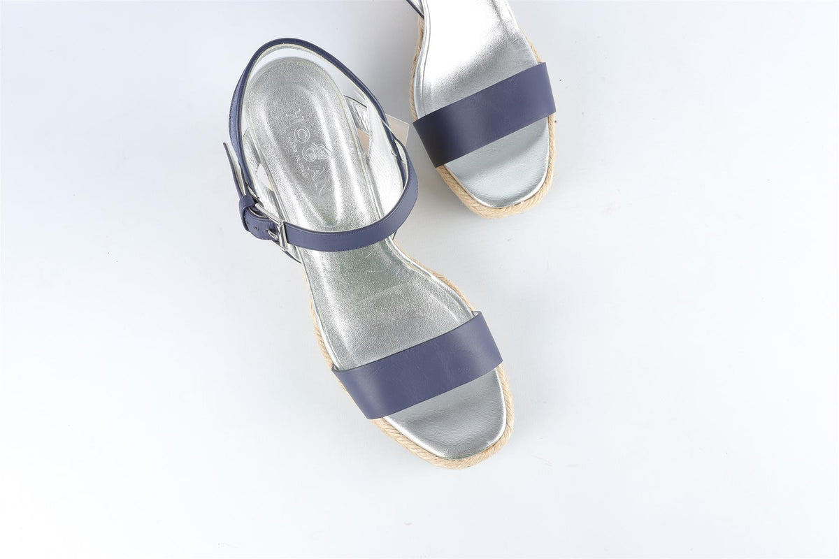 HOGAN NAVY LEATHER WEDGE SANDALS EU 38 UK 5 US 8