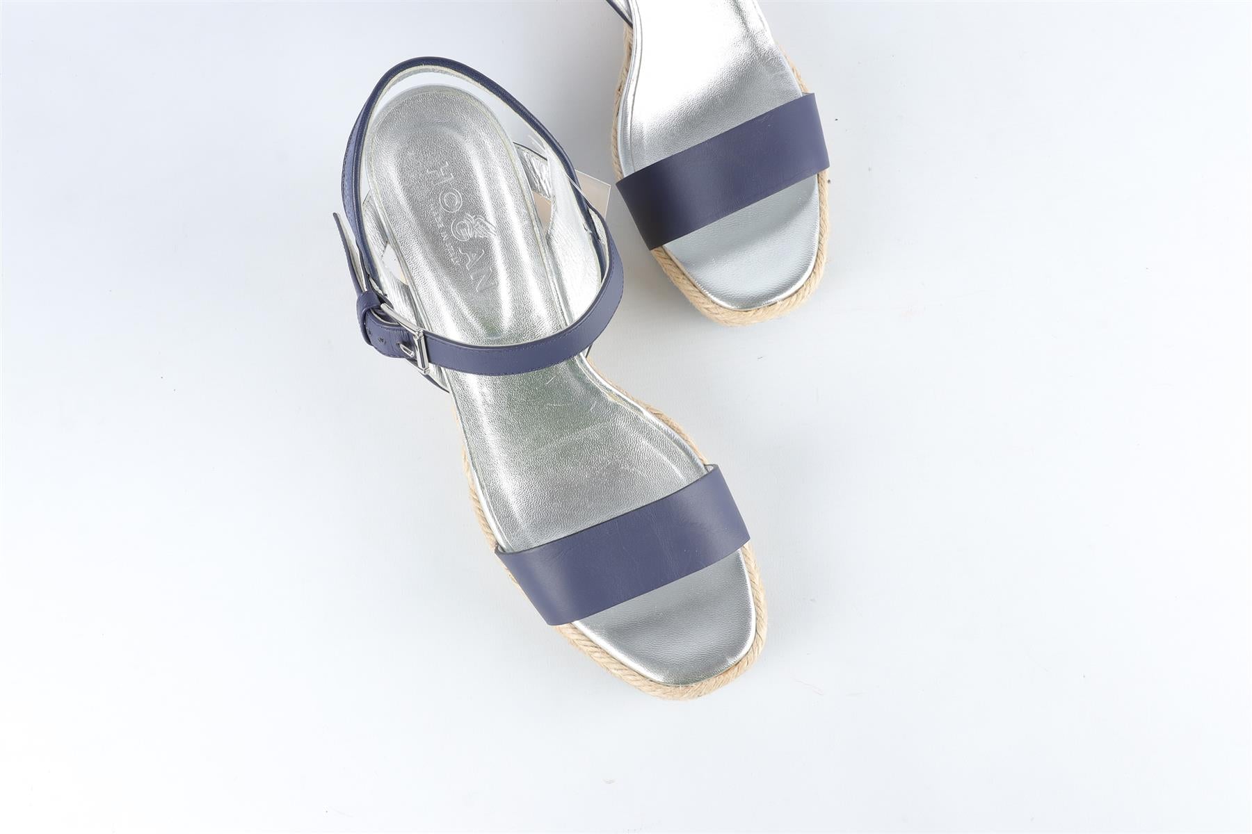 HOGAN NAVY LEATHER WEDGE SANDALS EU 38 UK 5 US 8