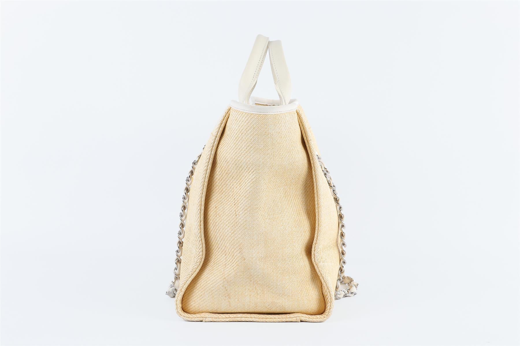 CHANEL YELLOW 2014 DEAUVILLE MEDIUM RAFFIA TOTE BAG