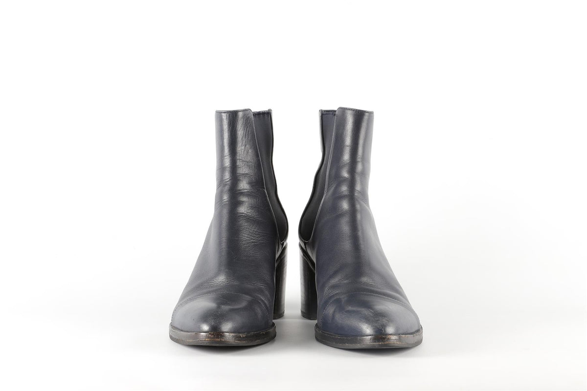 JIL SANDER NAVY LEATHER ANKLE BOOTS EU 40 UK 7 US 10
