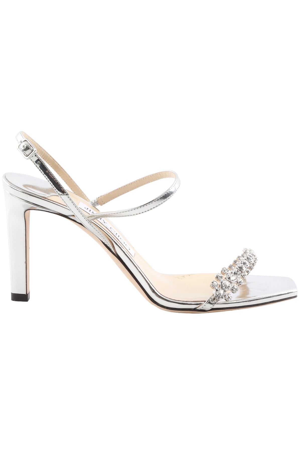 SILVER CRYSTAL AND PATENT LEATHER SANDALS
