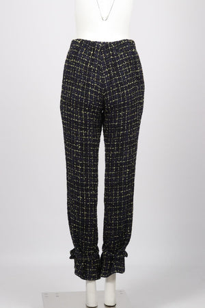 CHANEL 2022 CHECKED COTTON AND WOOL BLEND TAPERED PANTS FR 36 UK 8