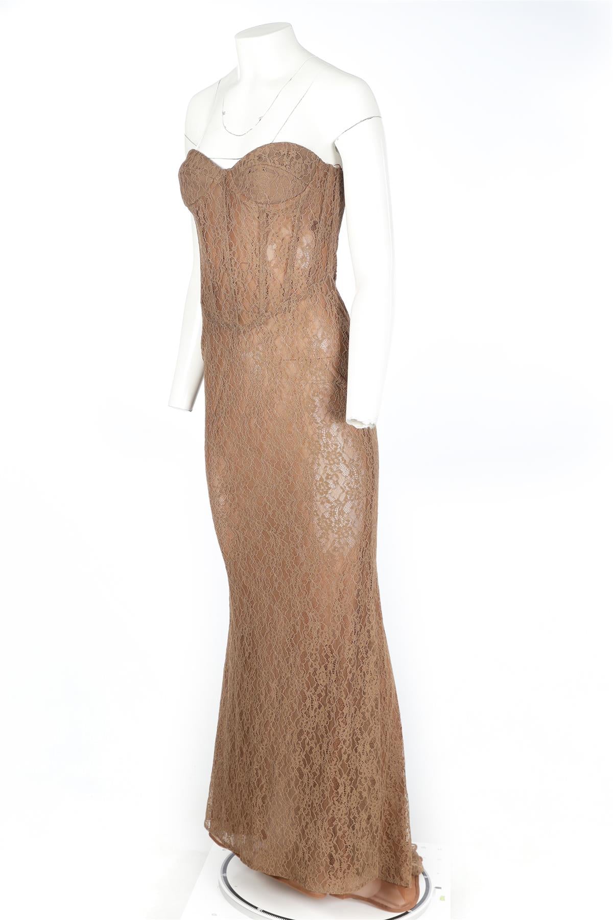THE NEW ARRIVALS ILKYAZ OZEL BROWN LACE MAXI DRESS IT 36 UK 4