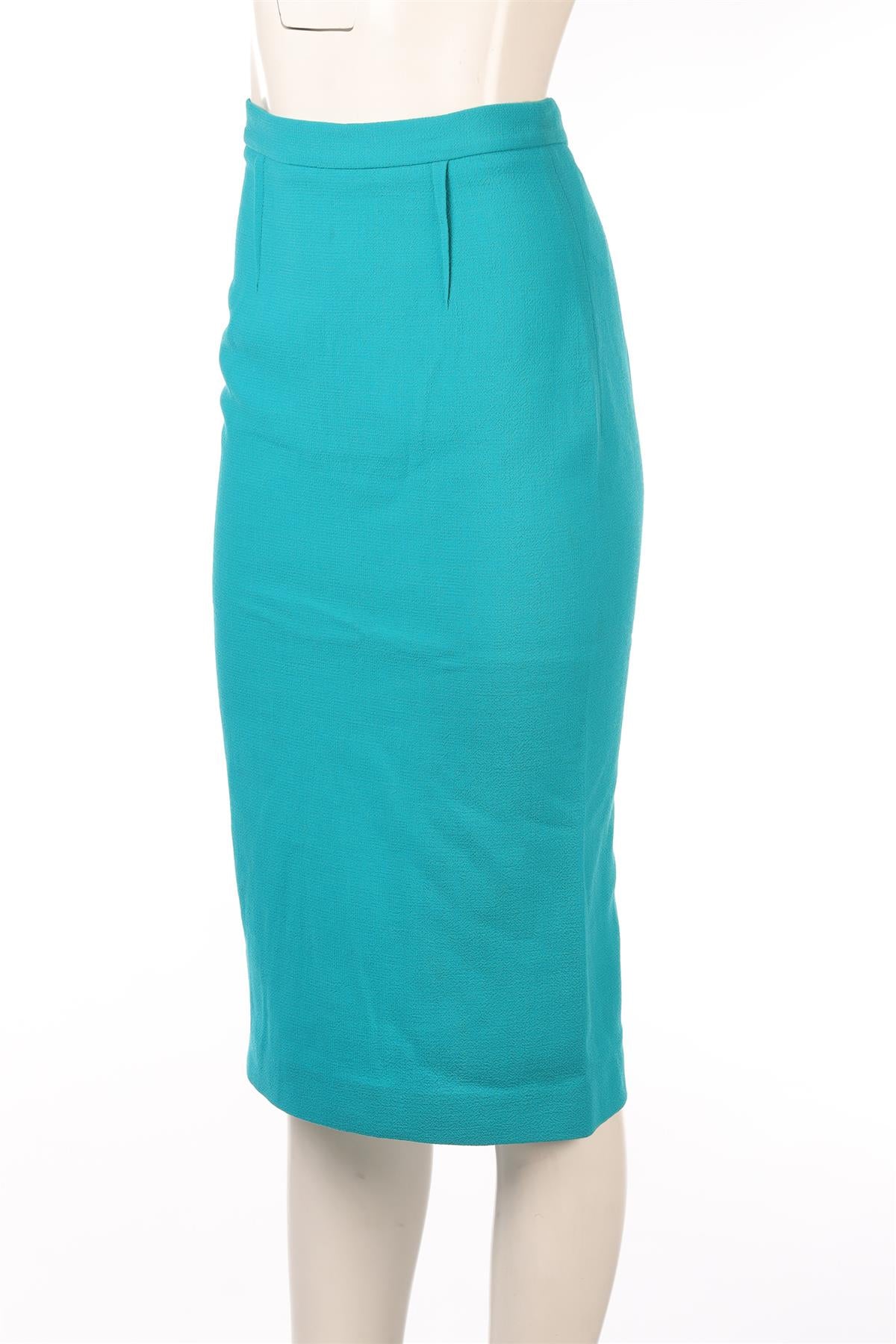 ROLAND MOURET BLUE WOOL MIDI SKIRT UK 10