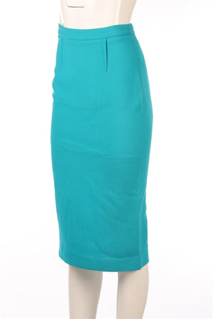 ROLAND MOURET BLUE WOOL MIDI SKIRT UK 10