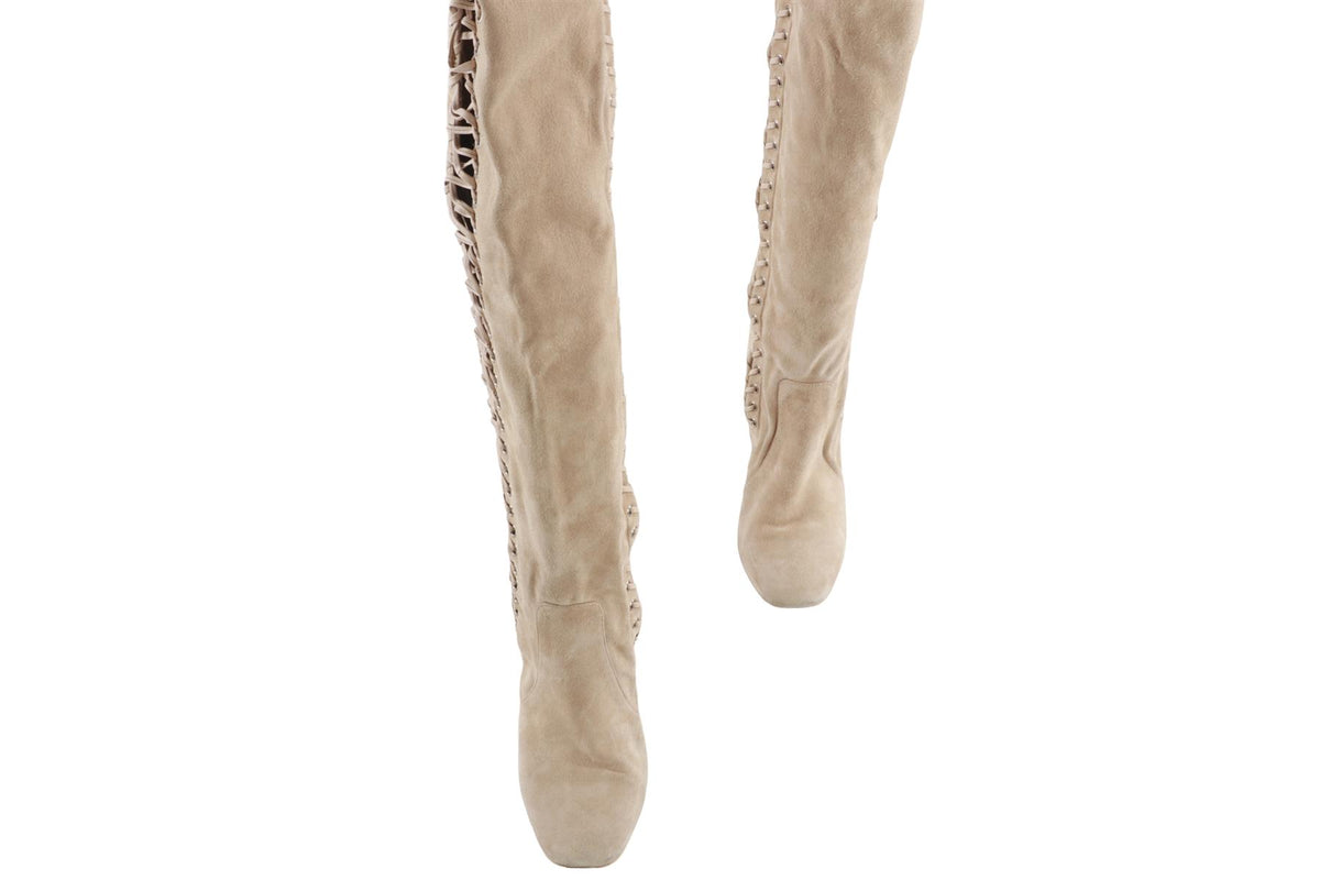 SALVATORE FERRAGAMO BEIGE SUEDE OVER THE KNEE BOOTS EU 37.5 UK 4.5 US 7.5