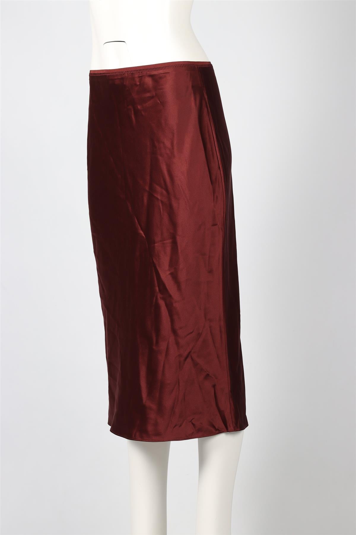 JOSEPH BURGUNDY SILK MIDI SKIRT IT 40 UK 8