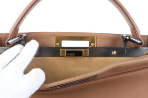 FENDI BROWN PEEKABOO MEDIUM LEATHER AND PYTHON TOTE BAG