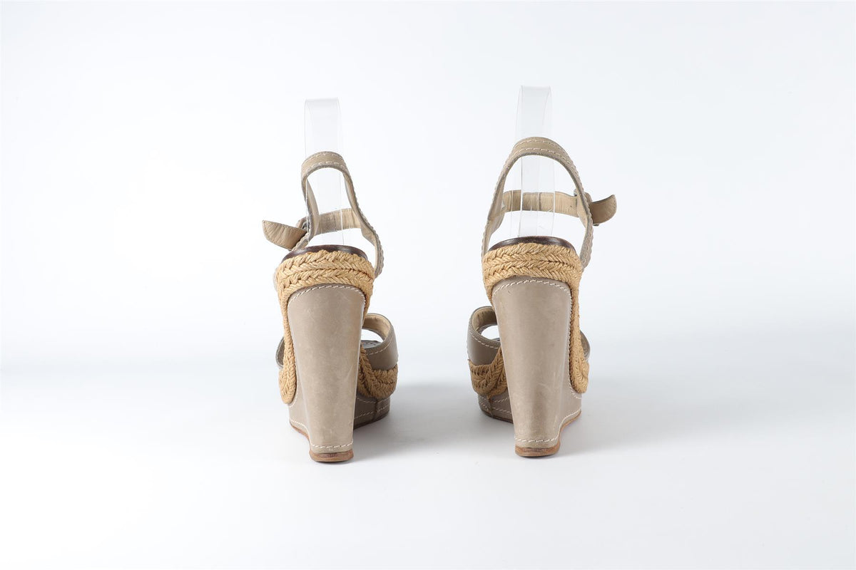 CHRISTIAN LOUBOUTIN GREY LEATHER WEDGE SANDALS EU 38 UK 5 US 8