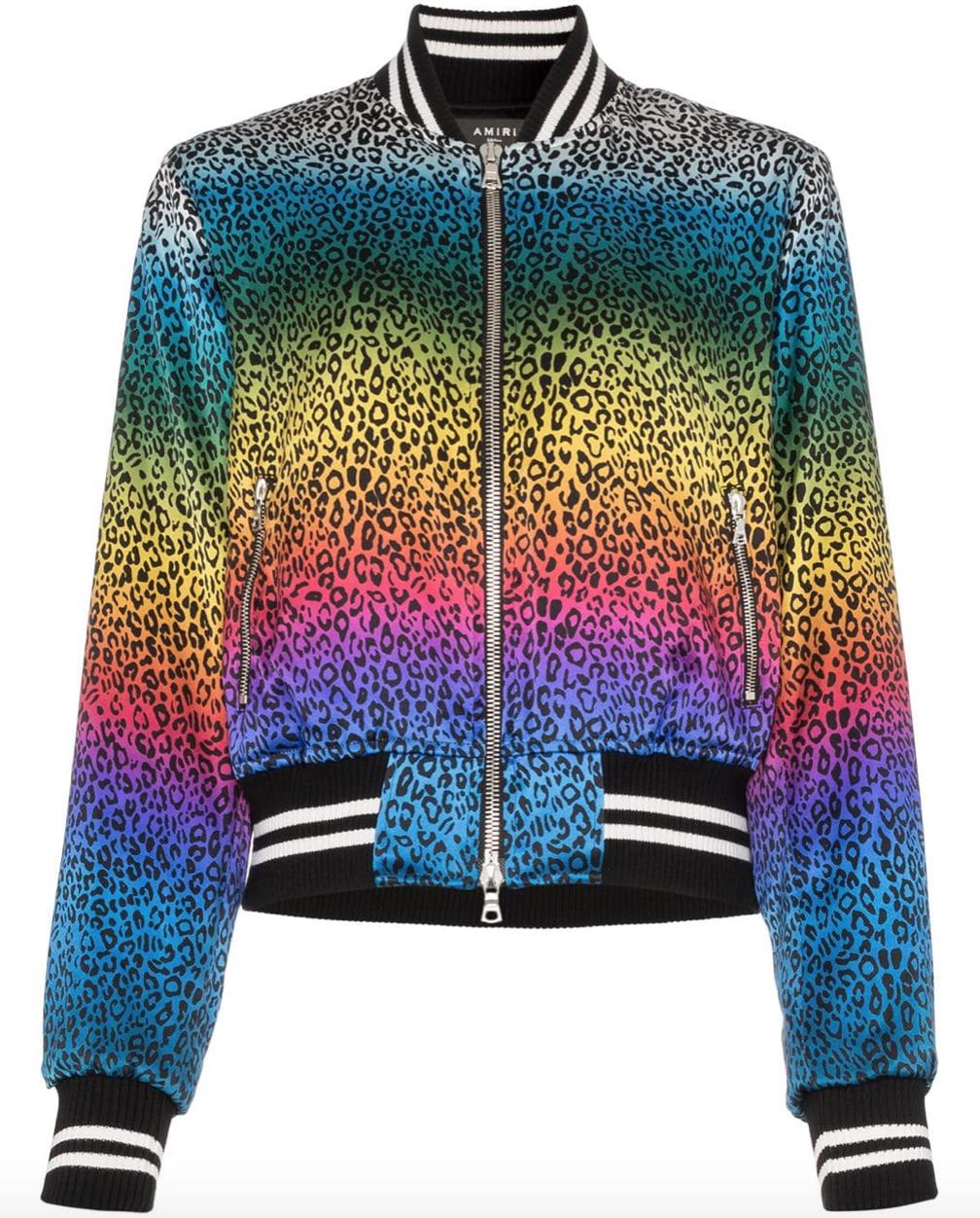 AMIRI LEOPARD PRINT SILK SATIN BOMBER JACKET LARGE