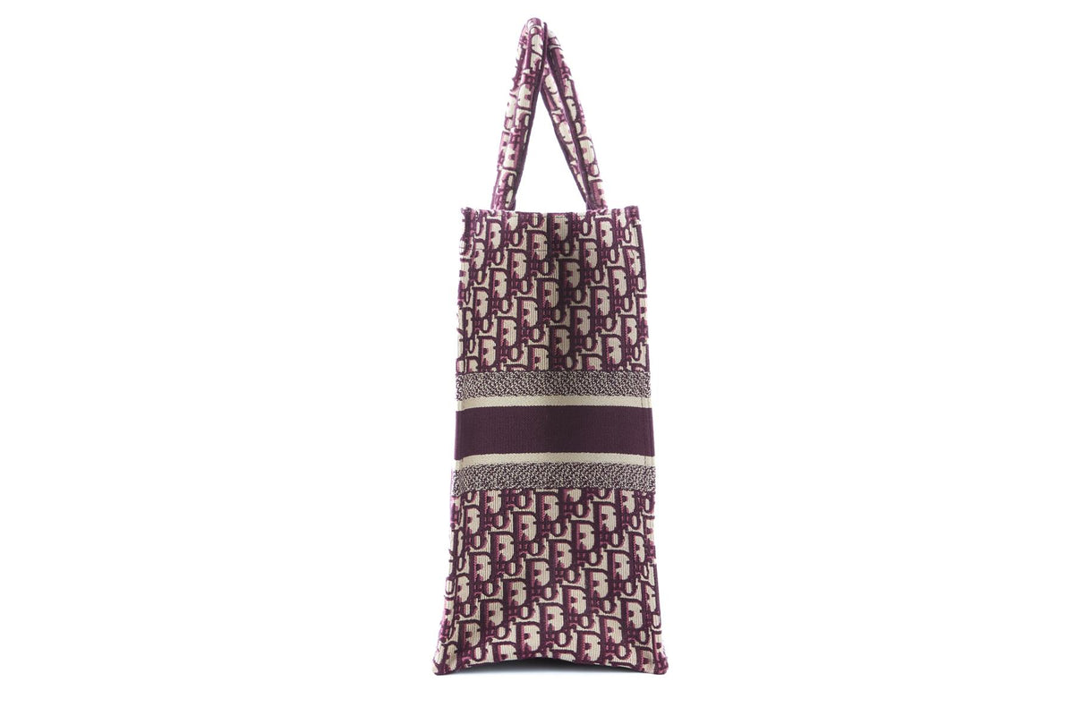 CHRISTIAN DIOR BURGUNDY BOOK LARGE OBLIQUE CANVAS TOTE BAG