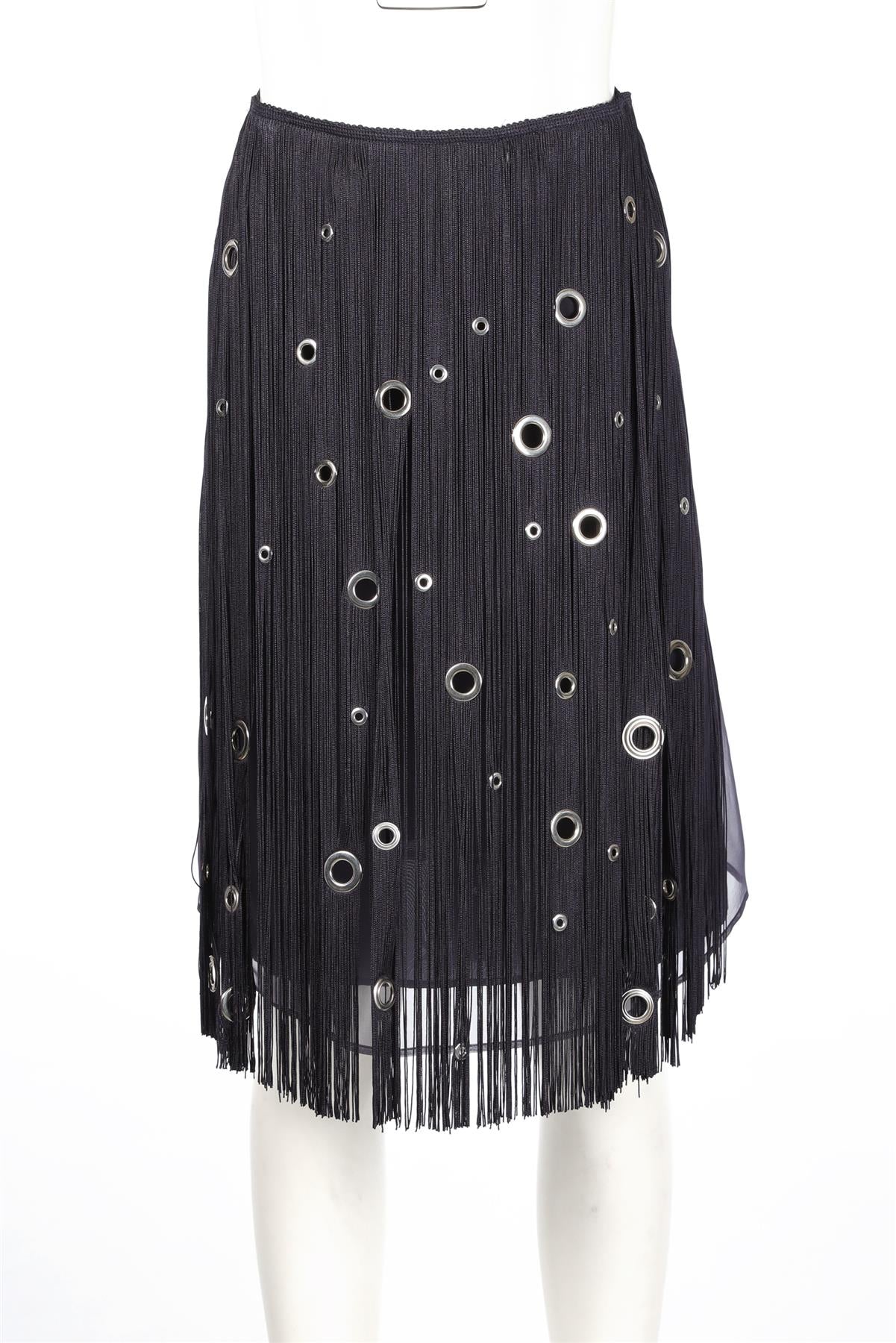 PRADA NAVY SILK MIDI SKIRT IT 38 UK 6