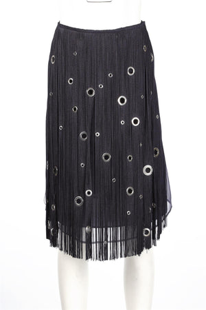 PRADA NAVY SILK MIDI SKIRT IT 38 UK 6