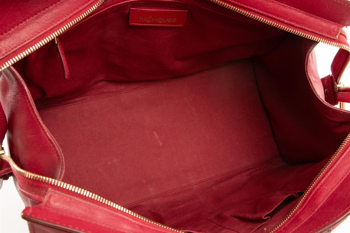 YVES SAINT LAURENT RED CABAS CHYC LEATHER TOTE BAG