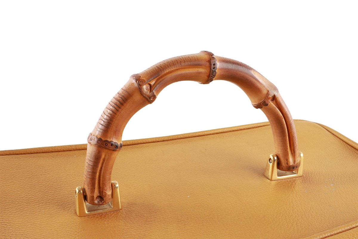 GUCCI TAN VINTAGE VANITY BAMBOO LEATHER TOTE BAG