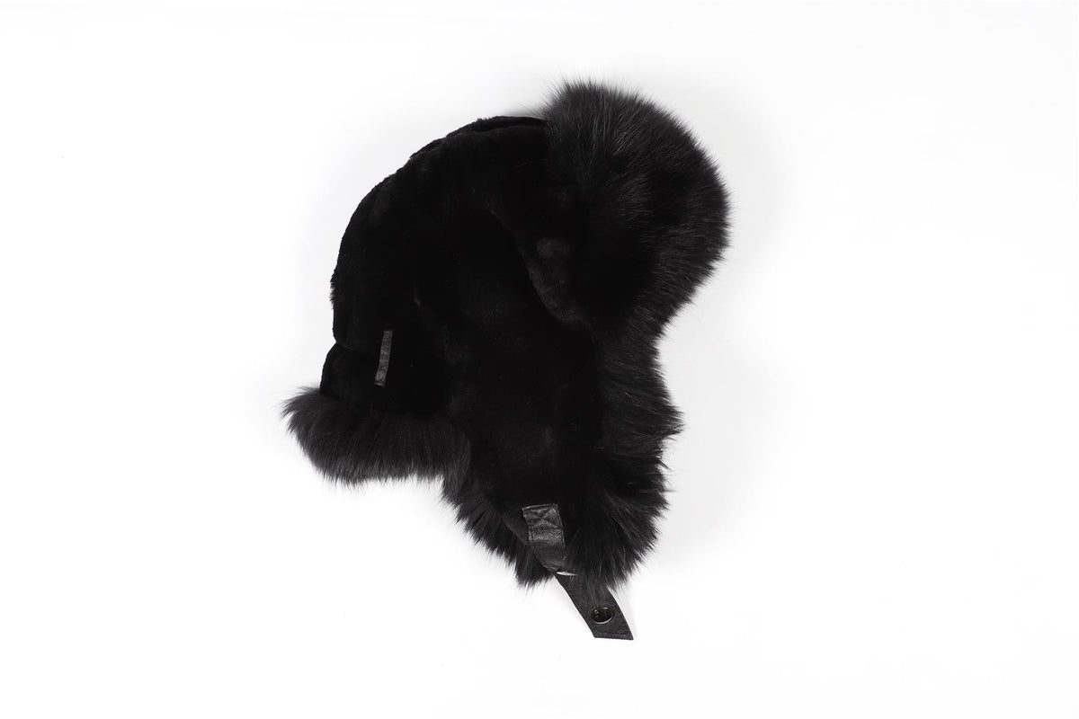 JOSEPH BLACK FOX AND RABBIT FUR HAT ONE SIZE