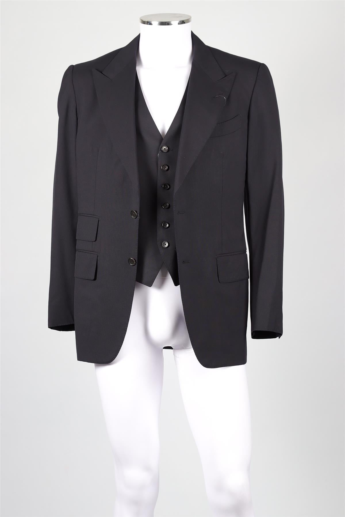 TOM FORD NAVY WOOL WAISTCOAT AND BLAZER IT 48 UK 38