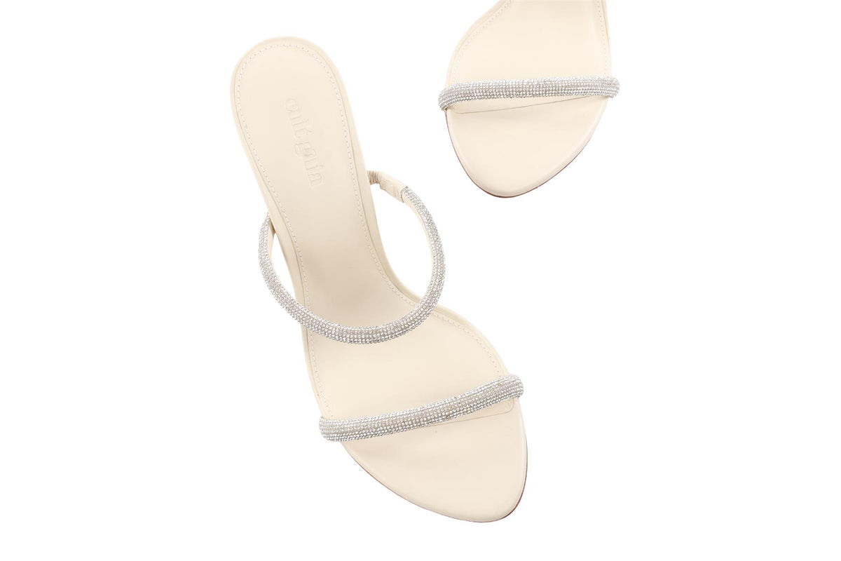 CREAM CRYSTAL AND LEATHER MULES