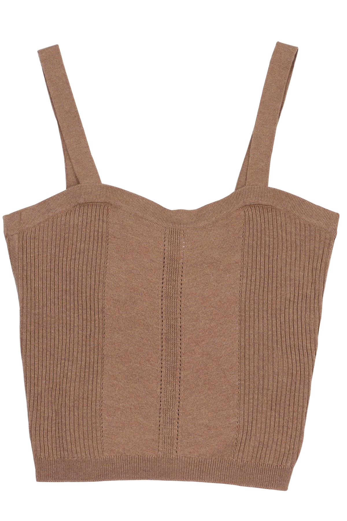 ULLA JOHNSON BROWN CROPPED KNIT TOP SMALL
